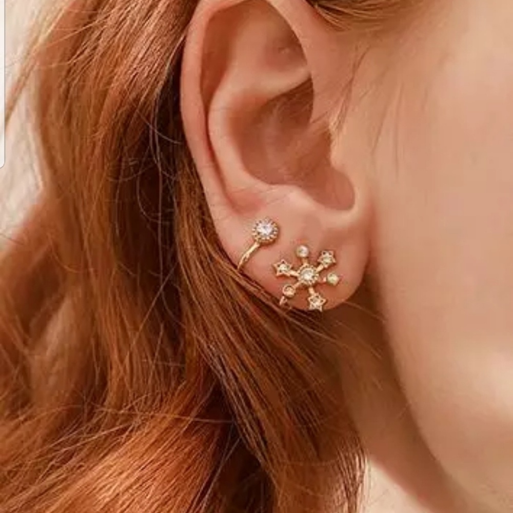 Cute Clip On Earrings Ear Cuffs Sparkly Flower - Picture 5 of 5
